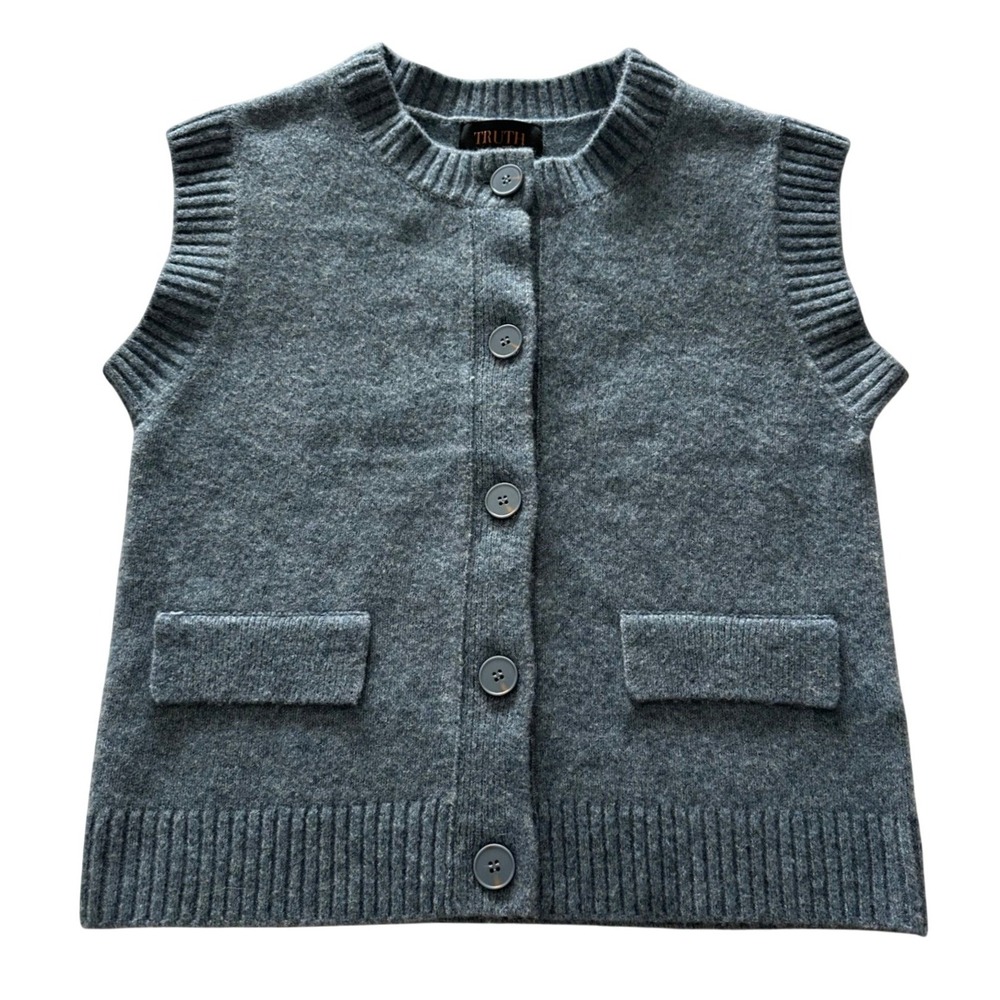 TRUTH BY REPUBLIC Blue‎ Gray Button Front Knit Sweater Vest Crewneck Small